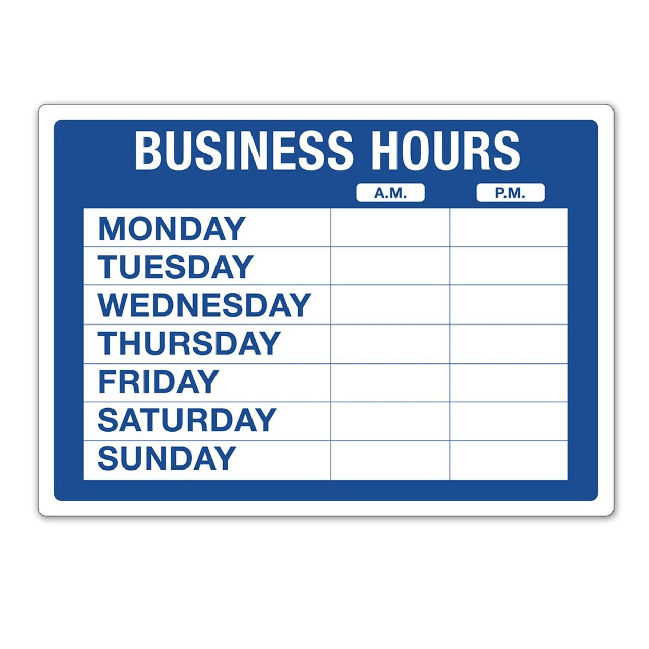 COSCO Business Hours Static Cling Sign Kit, 10" x 14", Time Numbers Included, For Window Use, Blue and White Sign